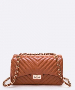 Quilted Convertible Turn Lock Shoulder Bag 6177 BROWN